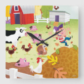 Time to Count - Farmyard Quadratische Wanduhr (Vorderseite)
