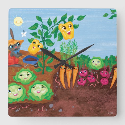 Time To Count-Garden Quadratische Wanduhr (Vorderseite)