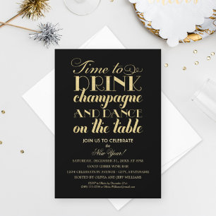 Time to Drink Champagne Quote New Year's Eve Party Einladung