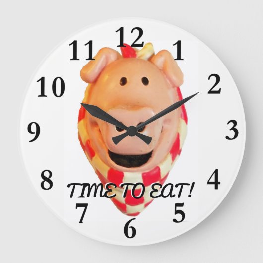Time To Eat, Cute Pig Große Wanduhr (Vorderseite)