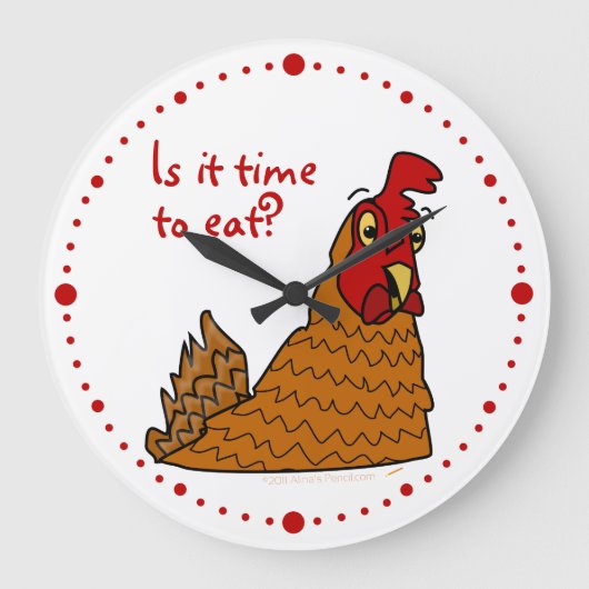 Time to Eat Funny Chicken Lovers Hen Wall Clock Große Wanduhr (Vorderseite)