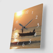 Time to go Fishing Clock Sunset Boat Photo Quadratische Wanduhr (Winkel)