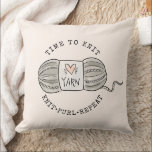 Time to Knit Blush Pink Kissen<br><div class="desc">A cute illustrated,  time to knit themed throw pillow featuring a ball of yarn. The text reads: time to knit and knit purl repeat. A light pastel peach background. A gift for an avid knitter. A unique gift for a knitter or crafters studio.</div>