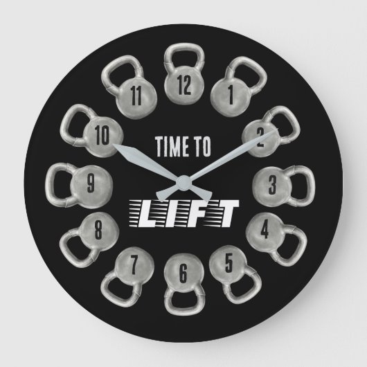 Time to Lift Kettlebell Wall Clock Große Wanduhr (Vorderseite)