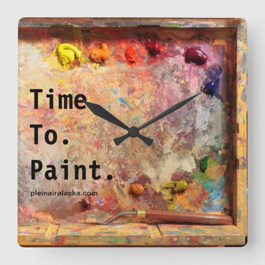Time To Paint Artist Palette Studio Wall Clock Quadratische Wanduhr (Vorderseite)