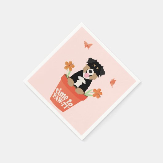 Time To Pawty Australian Shepherd Dog Serviette (Ecke)