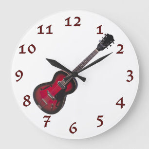Time To Rock Vintage Red Guitar Große Wanduhr