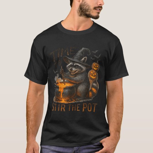 Time To Stir T Funny Raccoon Retro Halloween Anima T-Shirt (Vorderseite)