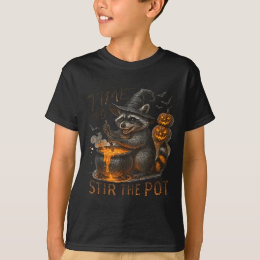 Time To Stir T Funny Raccoon Retro Halloween Anima T-Shirt (Vorderseite)