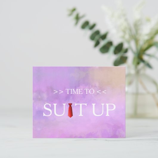 Time to Suitup Blur Background Red Tie Invitation Einladung (Stehend Vorderseite)