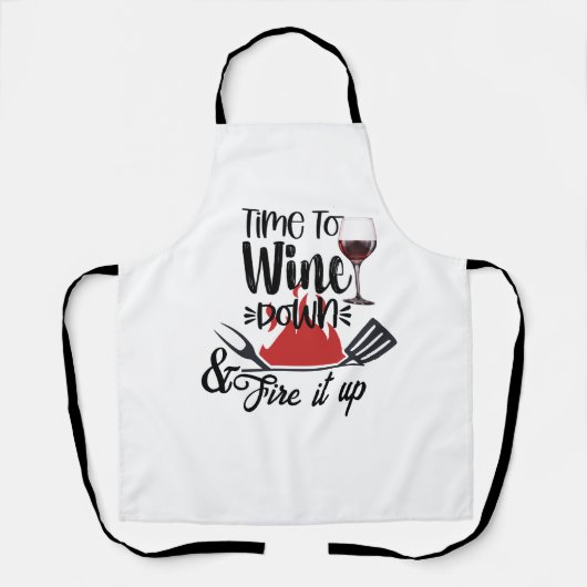 Time To Wine Wind Down Apron - Chef BBQ Gift Schürze (Vorderseite)