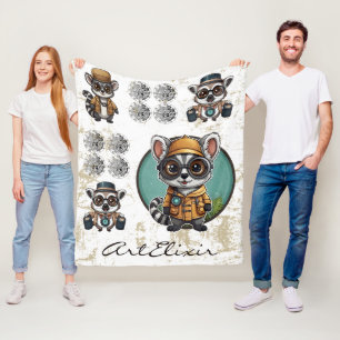 Time Traveller Lemur Print Fleecedecke