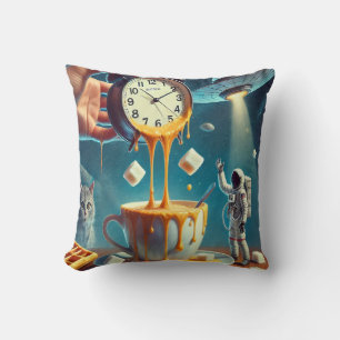 Time Tropfens & Cosmic Sips - Surreal Coffee Dream Kissen