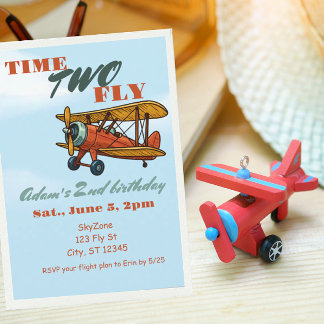 Time TWO Fly, Airplane 2nd birthday Einladung