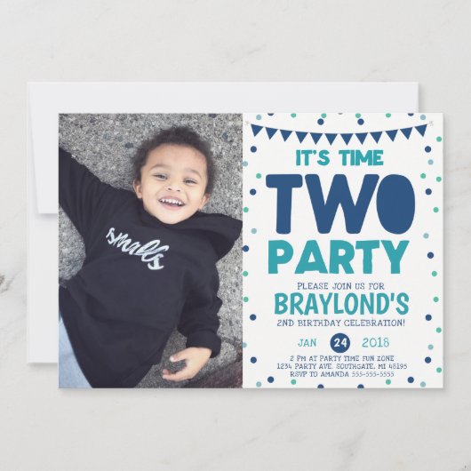 Time Two Party 2. Geburtstag Einladung (Vorderseite)