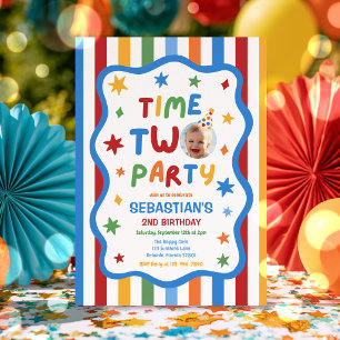 Time Two Party Farbiger Junge 2. Geburtstagsfeier Einladung