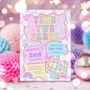 Time Two Party Groovy Preppy Varsity 2. Geburtstag Einladung