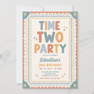Time Two Party Whimsical Junge zweite Geburtstagsf Einladung