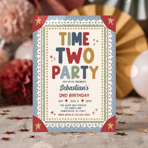 Time Two Party Whimsical Junge zweite Geburtstagsf Einladung