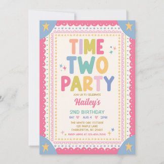Time Two Party Whimsical Mädchen 2. Geburtstagsfei Einladung