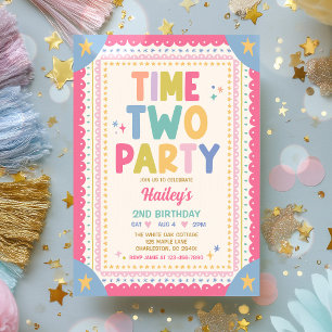 Time Two Party Whimsical Mädchen 2. Geburtstagsfei Einladung