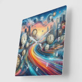 Time Warp Road Trip Quadratische Wanduhr (Winkel)
