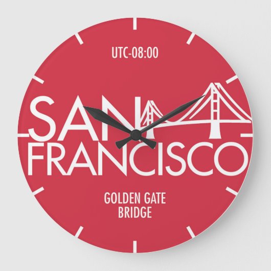 Time Zone Typografy Wall Clock San Francisco Große Wanduhr (Vorderseite)