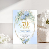 Timeless 70th Birthday Blue Hydrangea Gold Invite Einladung