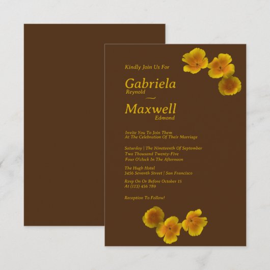 Timeless Beauty Blossom California Poppy Wedding Einladung (Vorne/Hinten)