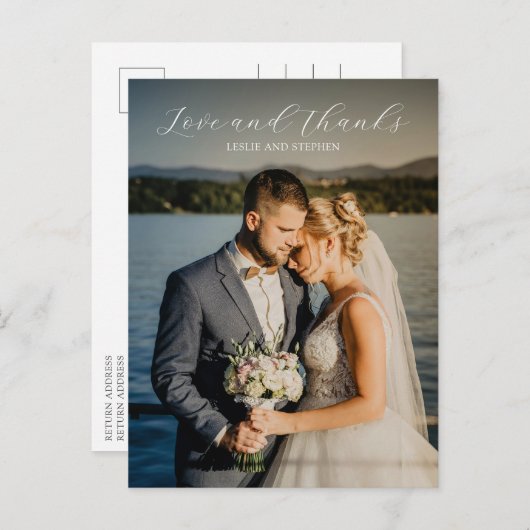 Timeless Black and White Foto Wedding Danke Postkarte (Vorne/Hinten)