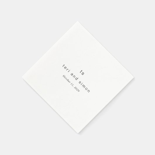 Timeless Black and White Monogram Modern Wedding Serviette (Ecke)