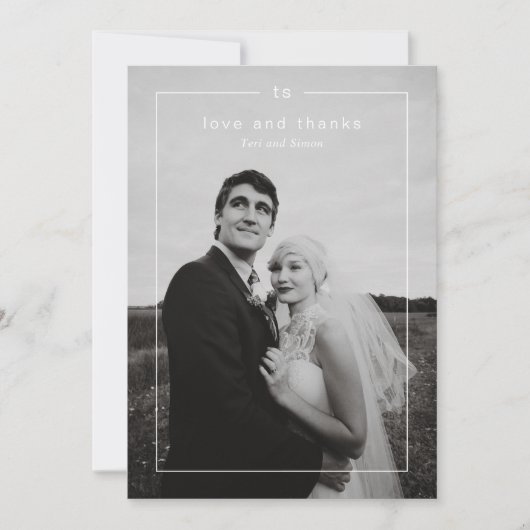 Timeless Black and White Photo Modern Wedding Dankeskarte (Vorderseite)