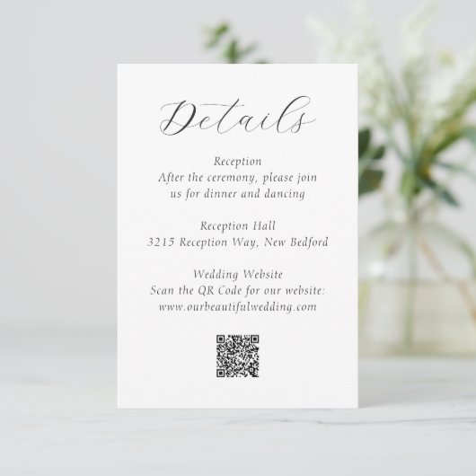 Timeless Black and White QR Code Elegant Wedding Begleitkarte (Stehend Vorderseite)