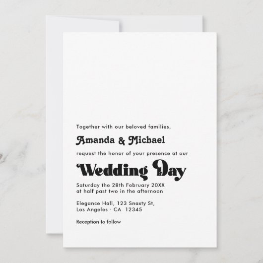 Timeless Black and White Retro Typografy Wedding Einladung (Vorderseite)