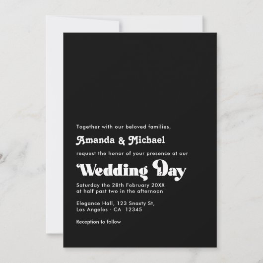Timeless Black and White Retro Typografy Wedding Einladung (Vorderseite)