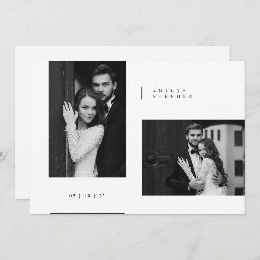 Timeless Black Tie Photo Wedding Einladung (Vorne/Hinten)