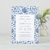 Timeless Blue and White Chinoiserie Chic Wedding Einladung (Stehend Vorderseite)