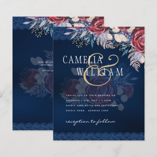 Timeless Blue Burgundy Floral Lace Wedding (Vorne/Hinten)