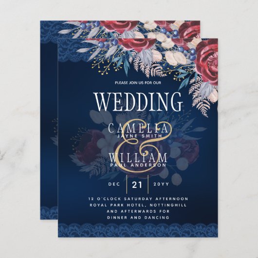 Timeless Blue Burgundy Floral Lace Wedding (Vorne/Hinten)
