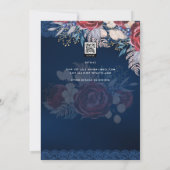 Timeless Blue Burgundy Floral Lace Wedding Einladung (Rückseite)