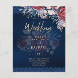 Timeless Blue Burgundy Floral Lace Wedding Flyer