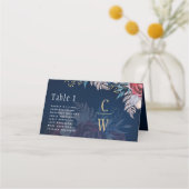 Timeless Blue Burgundy Floral Lace Wedding Platzkarte (Vorderseite)