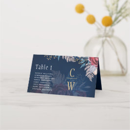 Timeless Blue Burgundy Floral Lace Wedding Platzkarte