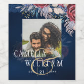 Timeless Blue Burgundy Floral Lace Wedding Weinetikett (Einzelnes Label)