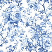 Timeless Blue French Toile Roses Floral Table Runn Großer Tischläufer