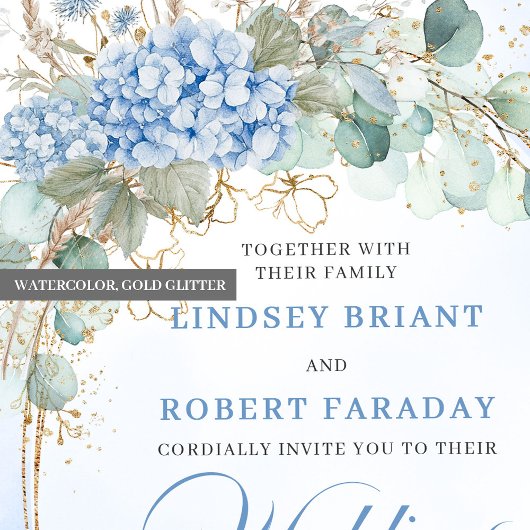 Timeless Blue Hydrangea Eucalyptus Wedding Invite Einladung
