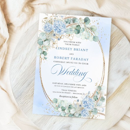 Timeless Blue Hydrangea Eucalyptus Wedding Invite Einladung