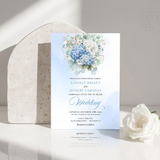 Timeless Blue Hydrangea Garden Wedding Invitation Einladung