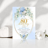 Timeless Blue Hydrangea Gold 80th Birthday Invite Einladung