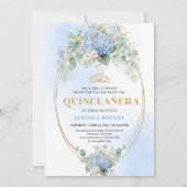 Timeless Blue Hydrangea Quinceañera Gold Invitatio Einladung (Vorderseite)